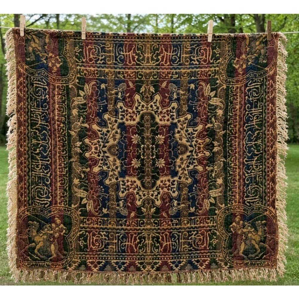 Tapestry Throw with Fringe Vintage Woven